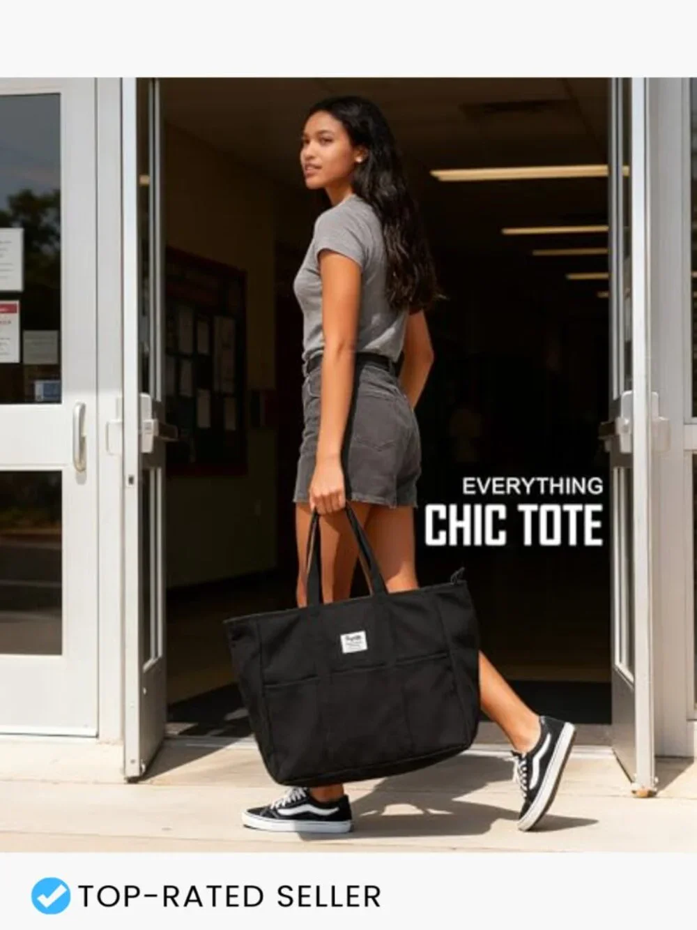 Extra Large Canvas Tote Utility Work Bag with Zipper Laptop
